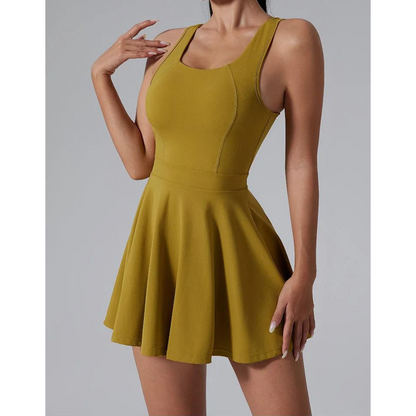 Women's Athletic Tennis Dress with Built-in Shorts