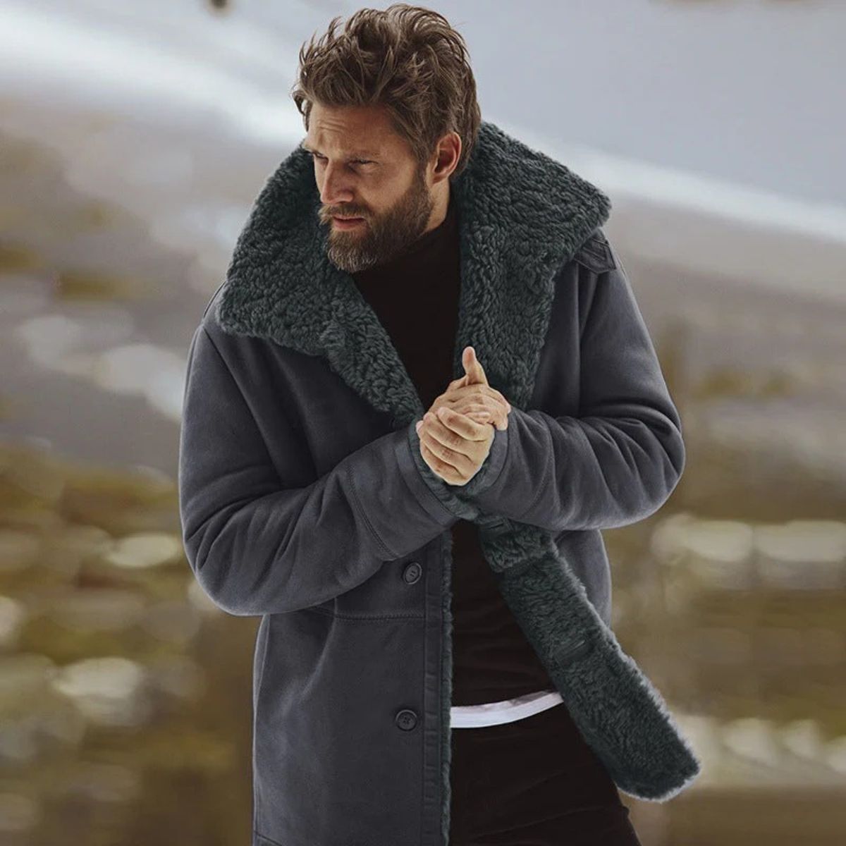 Warm Mens Faux Fur Parka Coat