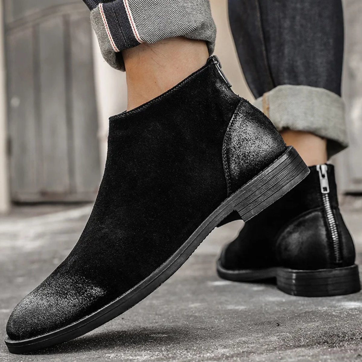 Classic Men's Suede Leather Zip Boots