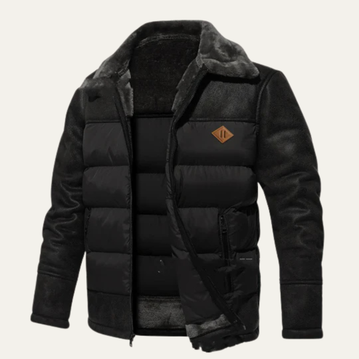 Warm Quilted Faux Leather Men's Winter Jacket