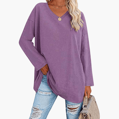 Relaxed Fit V-Neck Long Sleeve Women's Shirt