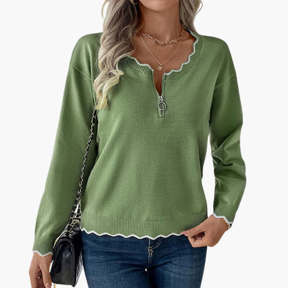 Fashionable Women's Ruffle Zip Sweater