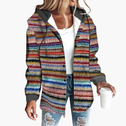 Ladies Cozy Striped Sweater Jacket