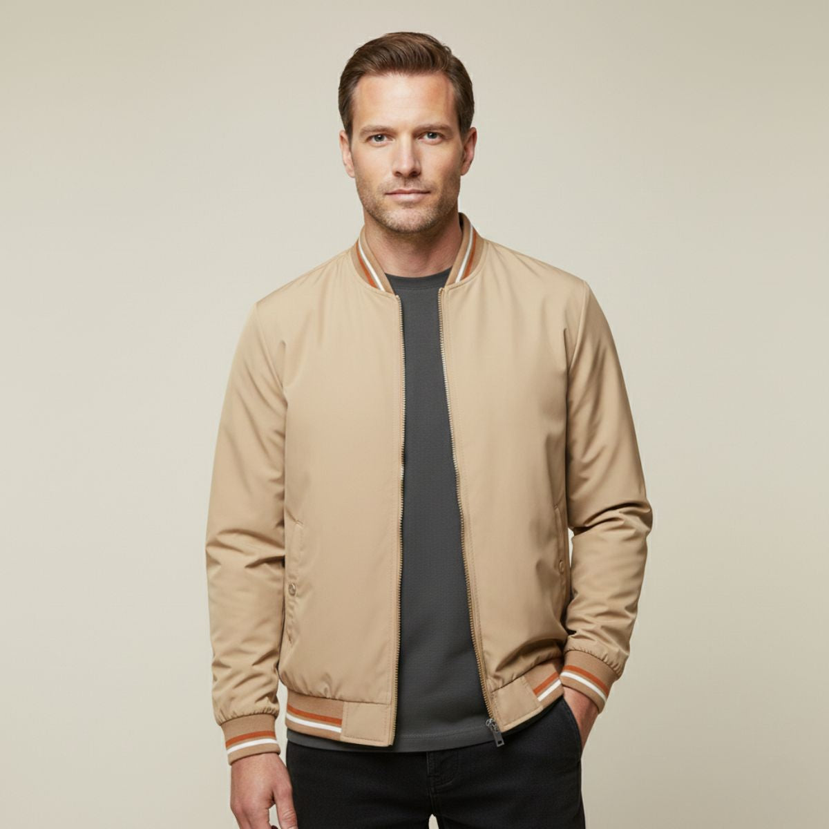 Slim Fit Mens Casual Bomber Jacket Zip Up