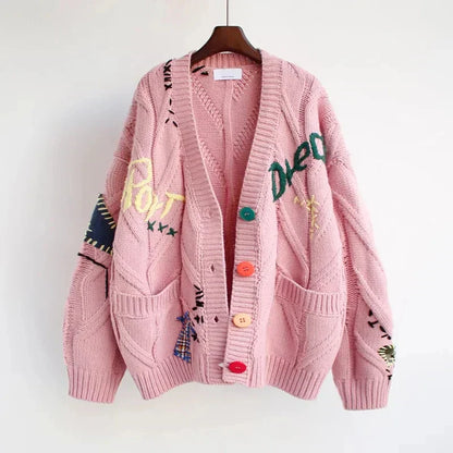 Cozy Patchwork Embroidered Women's Cardigan Sweater