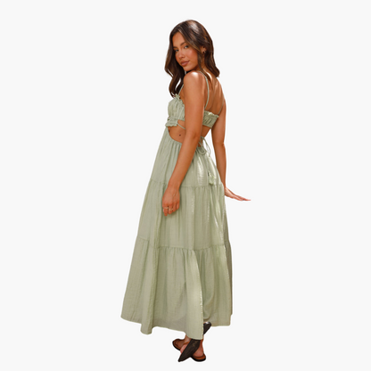 Flowy Long Dress for Women - Chic Tie Front Style