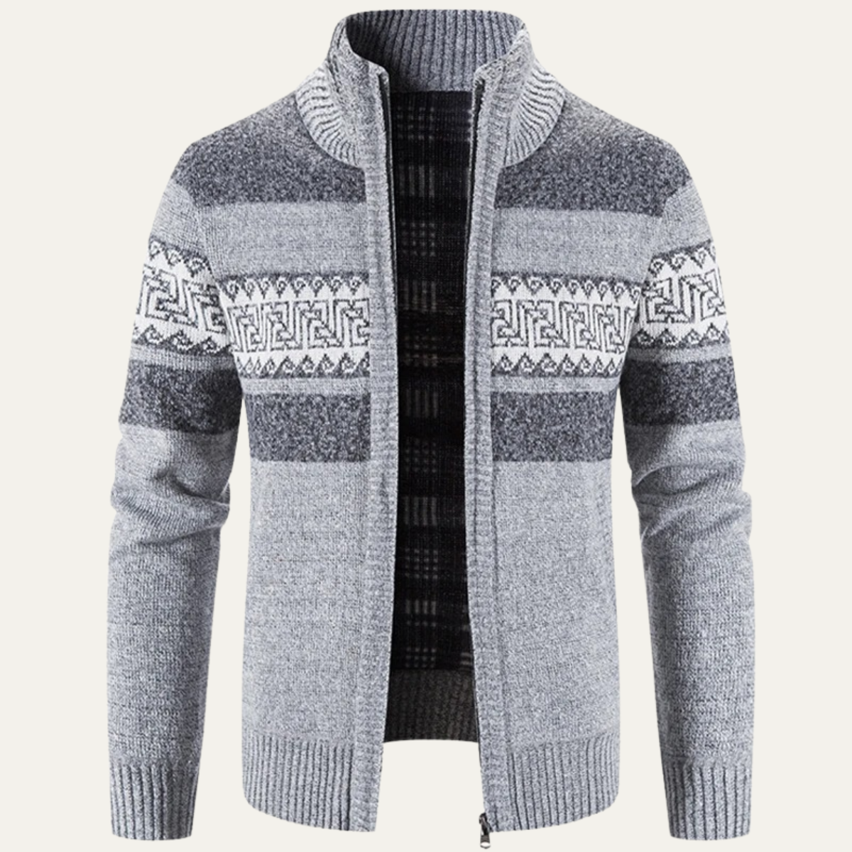 Cozy Mens Plaid Knitted Zip Up Jacket