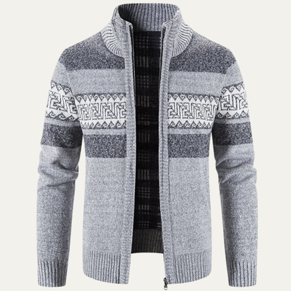 Cozy Mens Plaid Knitted Zip Up Jacket