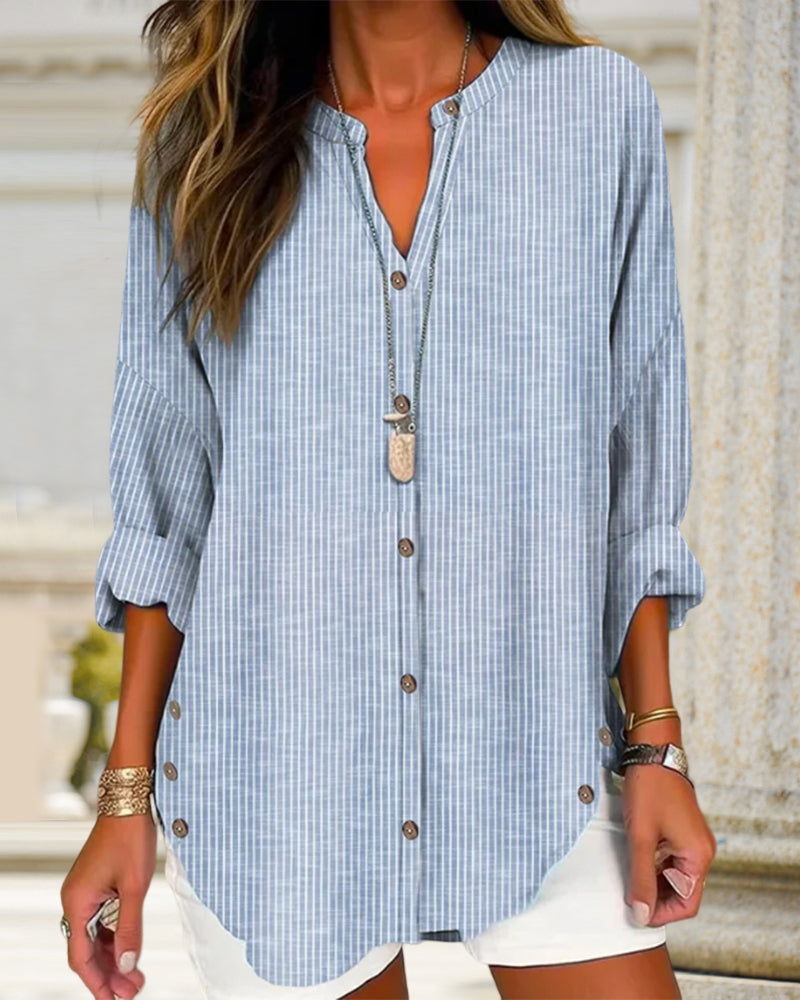 Fashionable Striped Blouse with Slim Fit - Olytrend