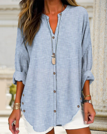 Fashionable Striped Blouse with Slim Fit - Olytrend