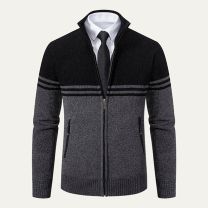 Warm Men's Striped Fleece Lined Knit Jacket Sweater