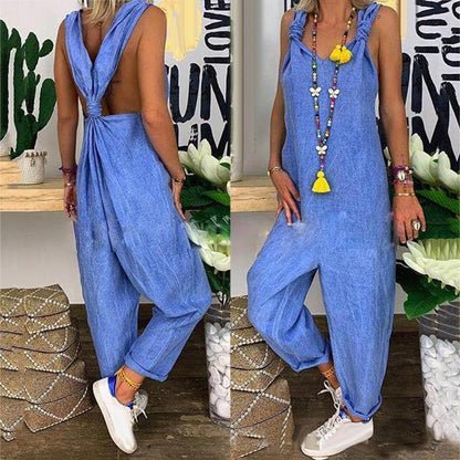 Relaxed Fit Women's Jumpsuit with Back Tie Detail