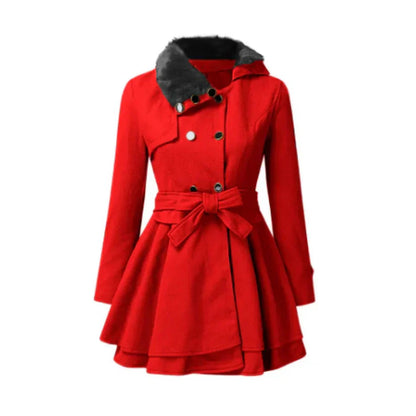 Ladies Faux Fur Trimmed Belted Coat