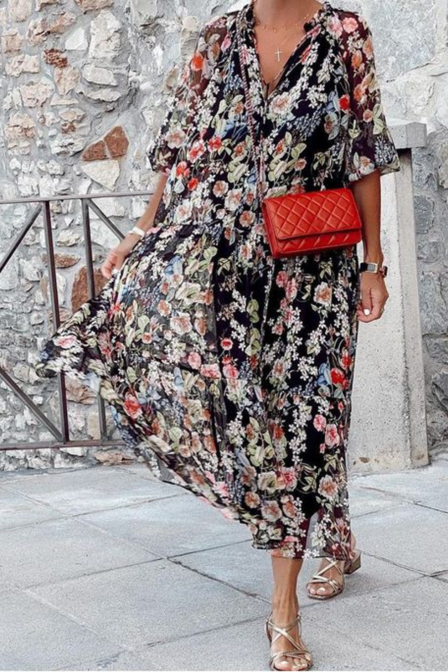 Women's Boho Floral V-Neck Summer Dress