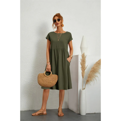 Kendra | Women's Elegant Short Sleeve Midi Dress with Pockets