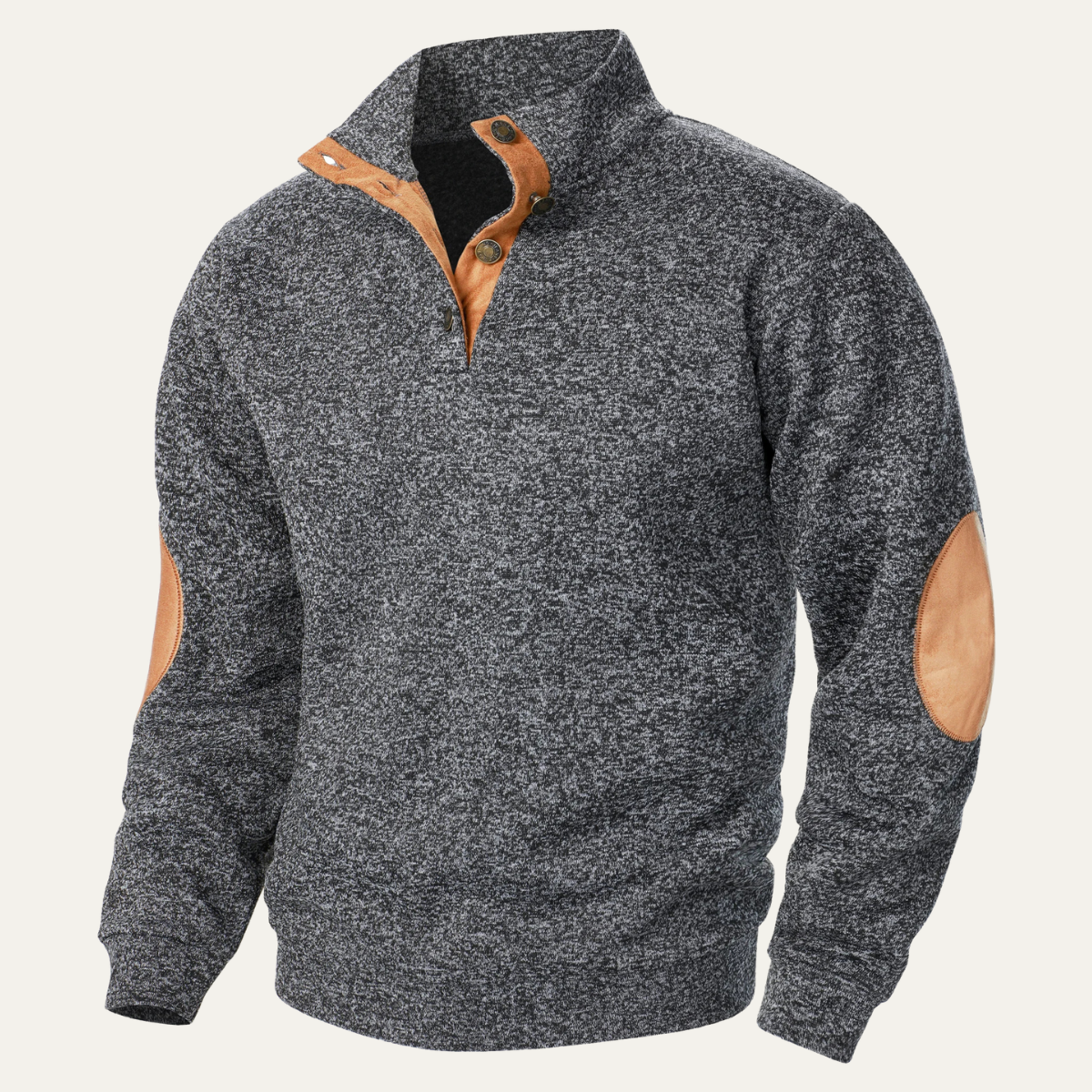 Rugged Men's Fleece Pullover with Leather Elbow Patches