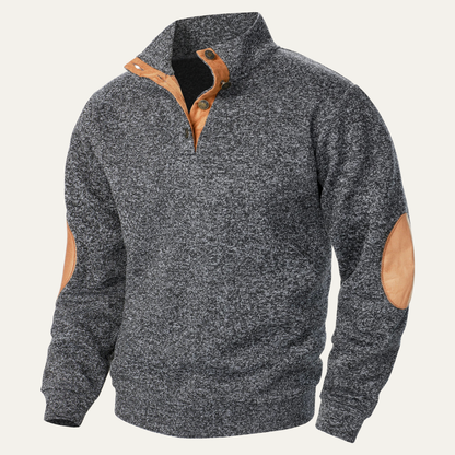 Rugged Men's Fleece Pullover with Leather Elbow Patches