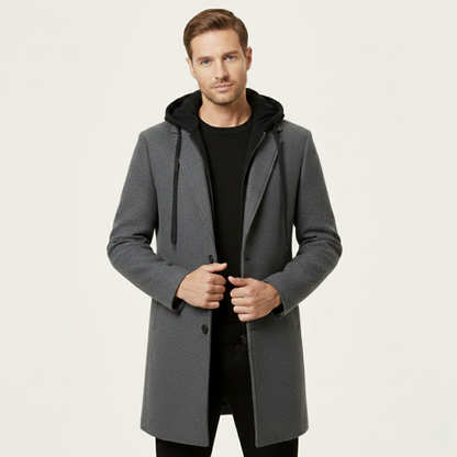 Warm Quilted Men's Wool Hooded Coat