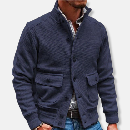 Slim Fit Men's Coat with Button Front and Pockets