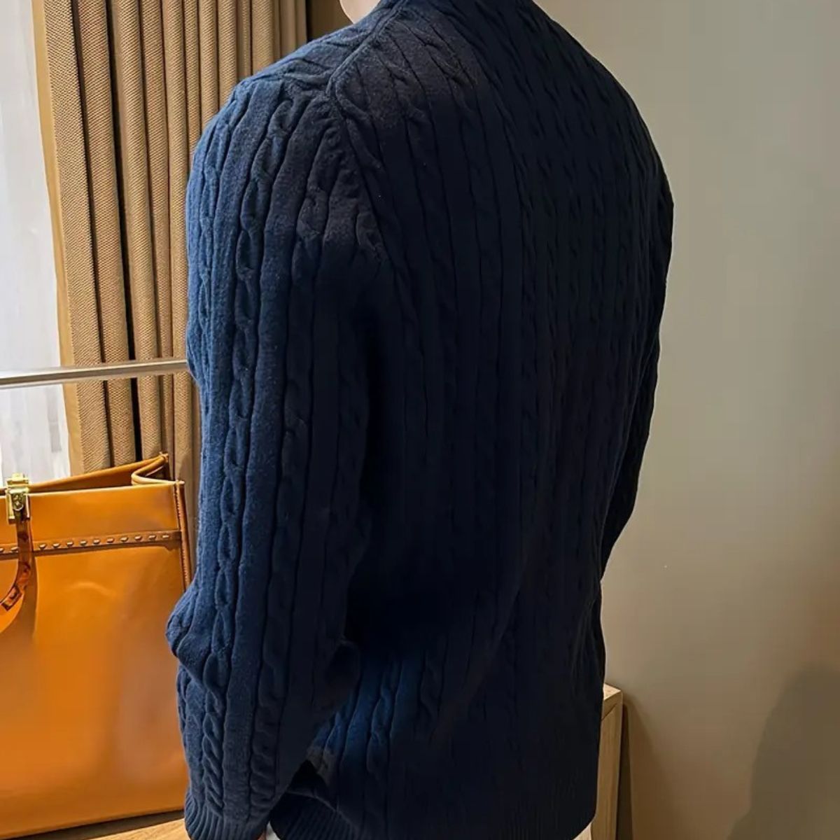 Luxury Navy Blue Men's Merino Wool Sweater