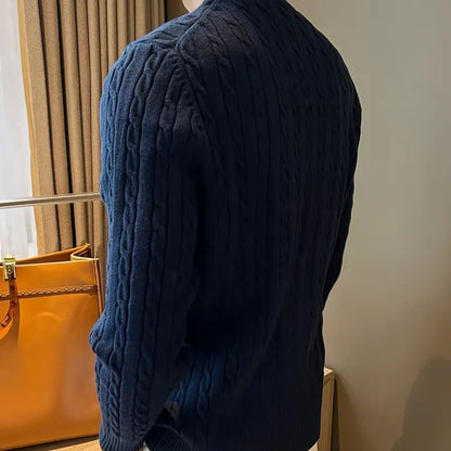 Luxury Navy Blue Men's Merino Wool Sweater