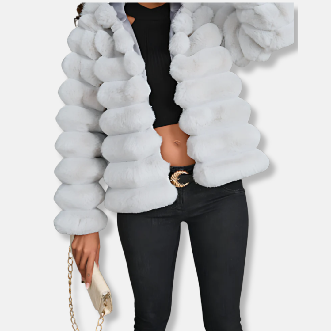 Luxurious Short Faux Fur Coat | High Collar, Long Sleeve