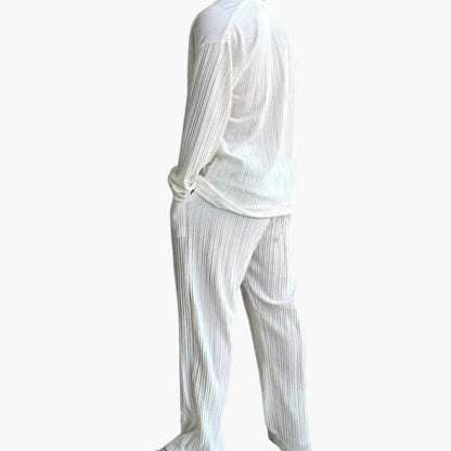 Men's Classic Pinstripe Suit with Long Sleeve Shirt and Trousers