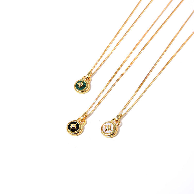 Celestial Drop Necklace, Sterling Silver, Gold Accents, Green Stone