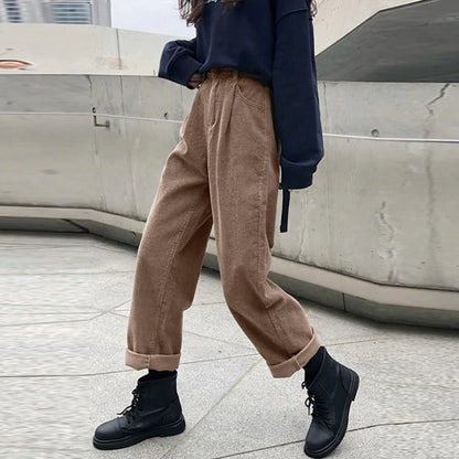 Classic High Waist Corduroy Trousers for Women