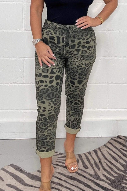 Relaxed Fit Leopard Cuffed Pants for Women