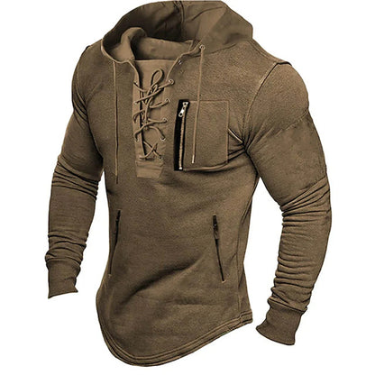 Retro Mens Hoodie Classic Lace Up