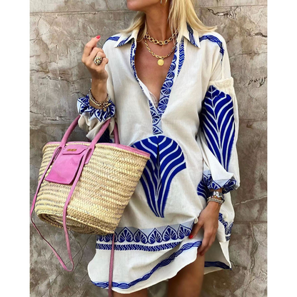 Comfy V-Neck Mini Dress with Flowy Sleeves