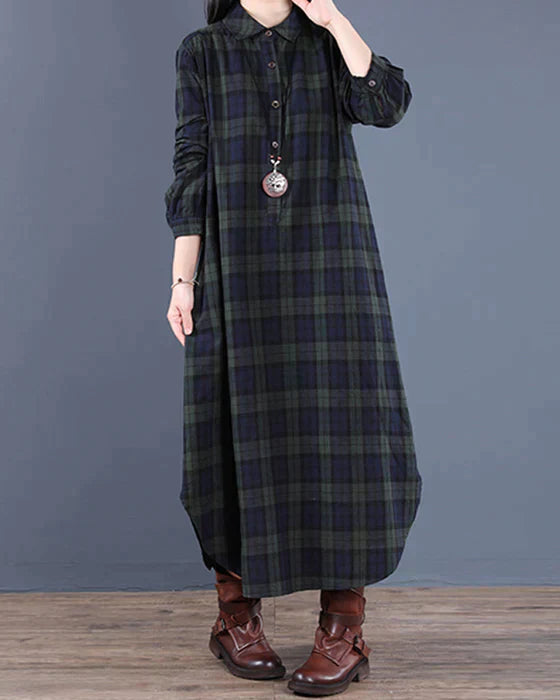 Ladies Classic Plaid Long Dress Shirt