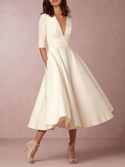 White Wedding Dress for Women Midi