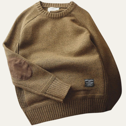 Classic Men's Elbow Patch Crew Neck Knit Sweater