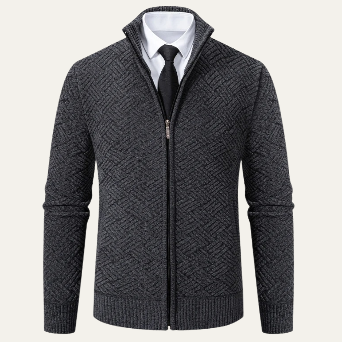 Classic Mens Knit Patterned Stand Collar Jacket