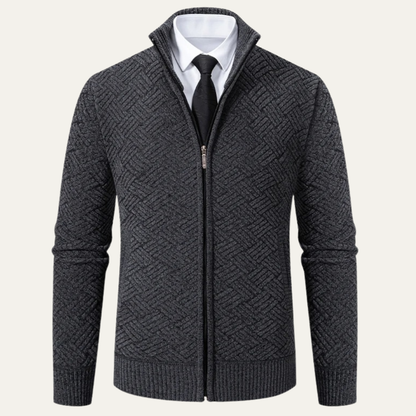 Classic Mens Knit Patterned Stand Collar Jacket