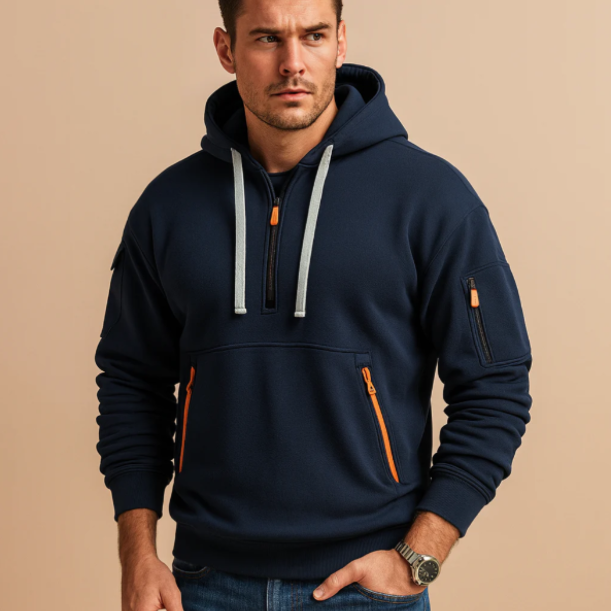 Comfortable Men's Zip Up Hooded Sweatshirt with Pockets