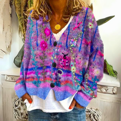 Ladies' Soft Floral Pattern Crew Neck Sweater