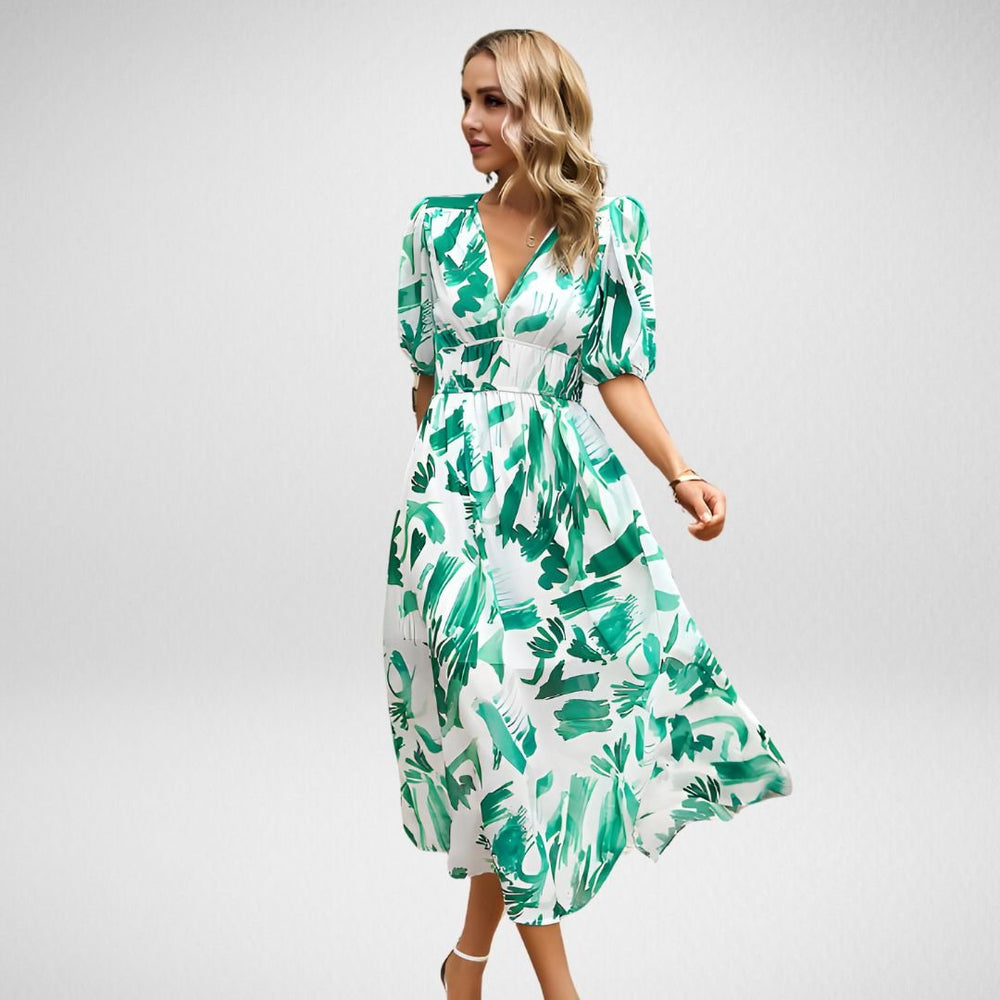Casual V Neck A Line Mini Dress Abstract Pattern