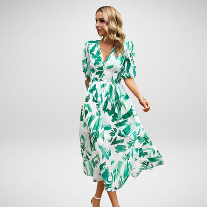 Casual V Neck A Line Mini Dress Abstract Pattern