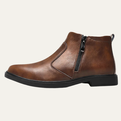 Classic Men's Leather Ankle Boots with Zipper Detail