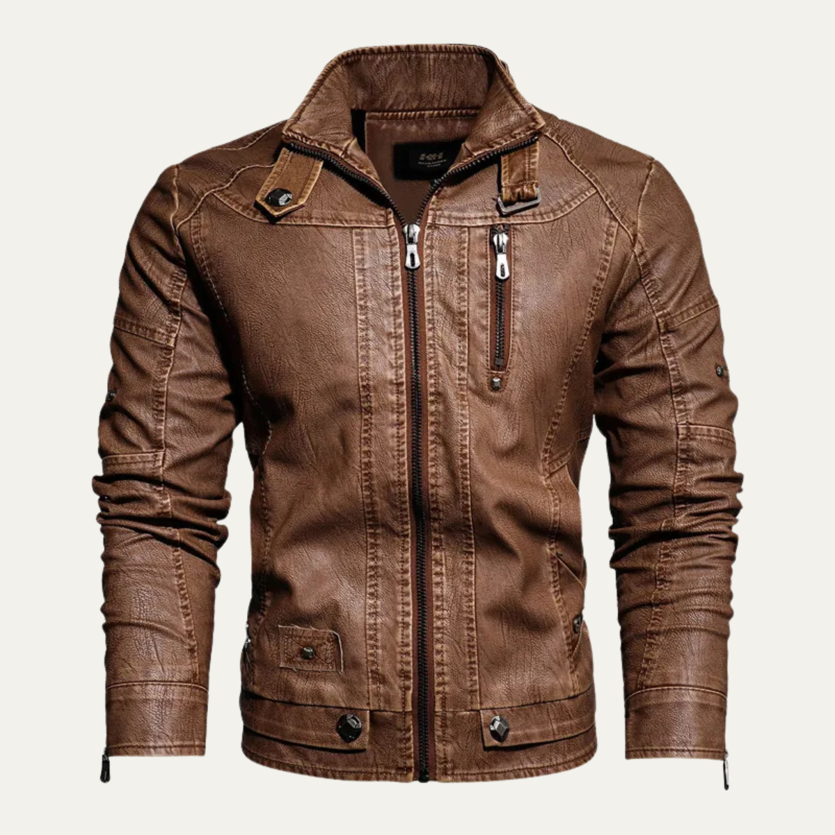 Classic Mens Rugged Leather Biker Jacket - Nocini