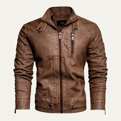 Classic Mens Rugged Leather Biker Jacket - Nocini
