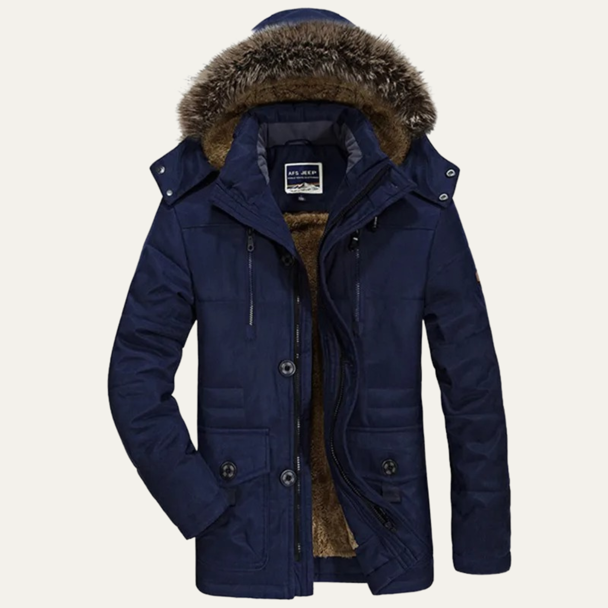 Thermal Men's Faux Fur Hooded Parka with Multiple Pockets