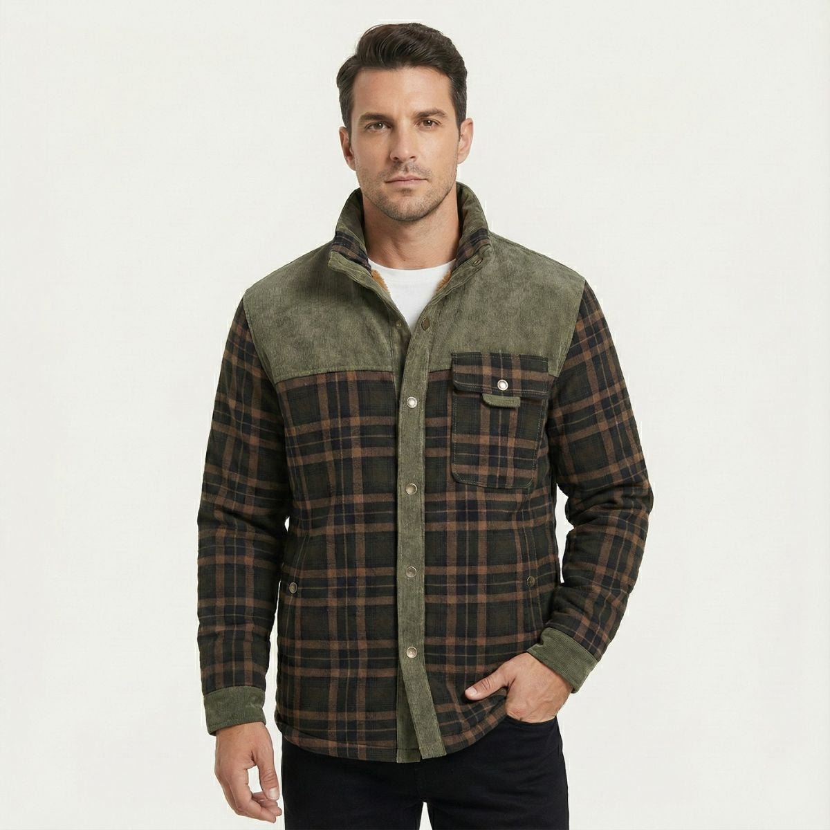 Warm Plaid Check Men's Winter Coat