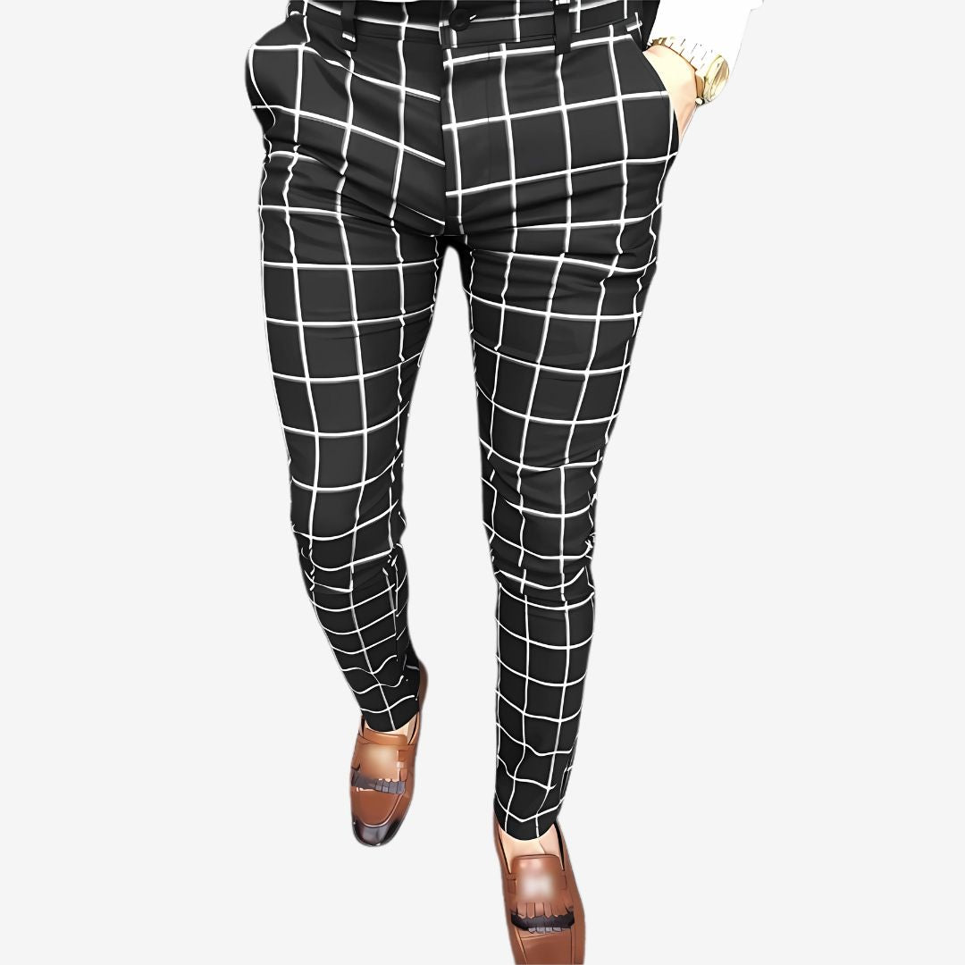 Slim Fit Checkered Mens Casual Pants - Olytrend