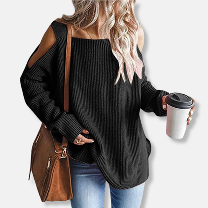 Relaxed Fit Open Shoulder Knit Sweater