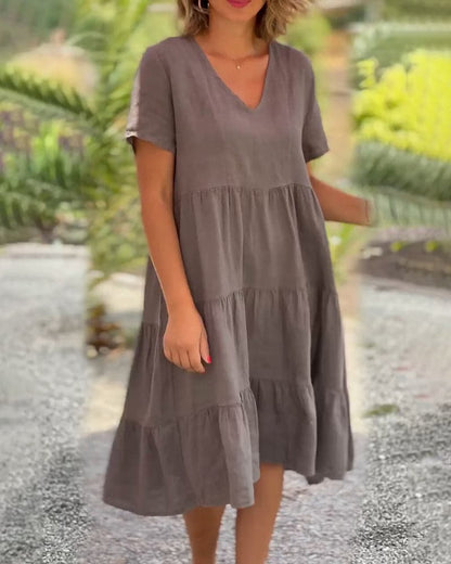 Casual V Neck Cotton Dress for Women - Nocini