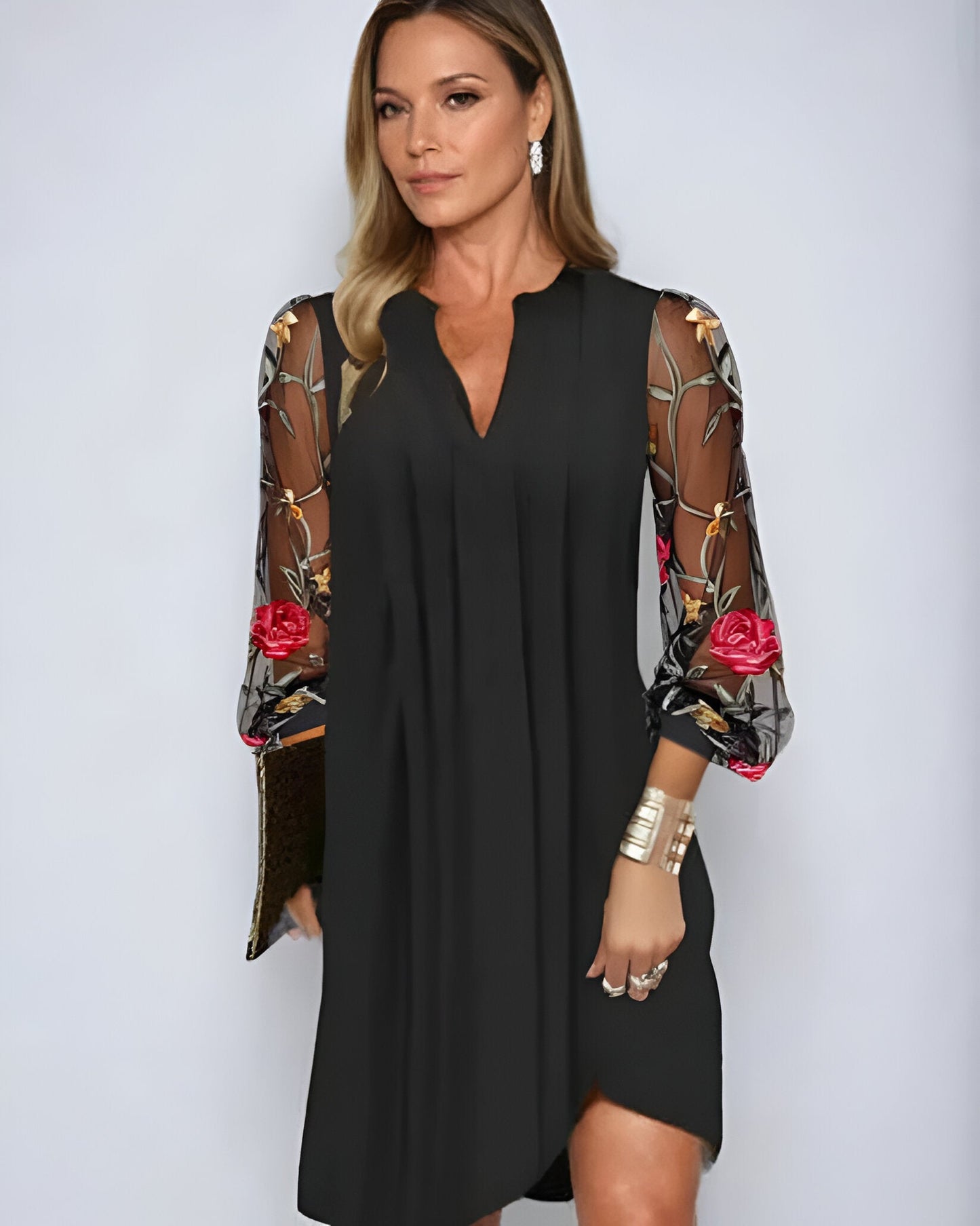 Sexy Mini Dress with Transparent Sleeves - Nocini